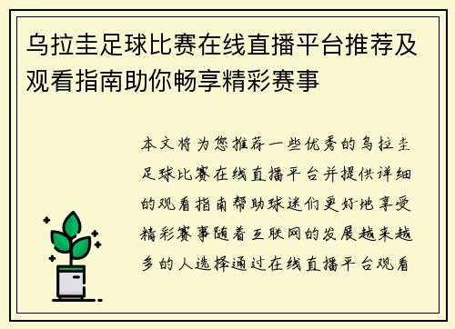 乌拉圭足球比赛在线直播平台推荐及观看指南助你畅享精彩赛事
